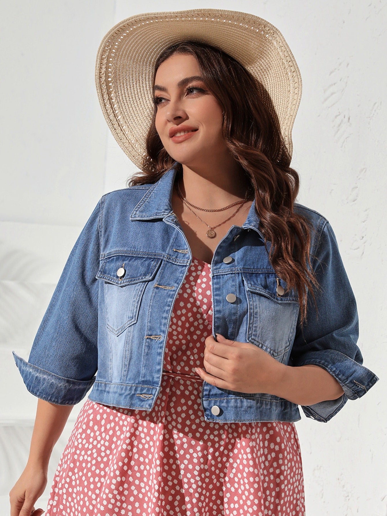 SHEIN Frenchy Plus Flap Pocket Denim Jacket Medium Wash