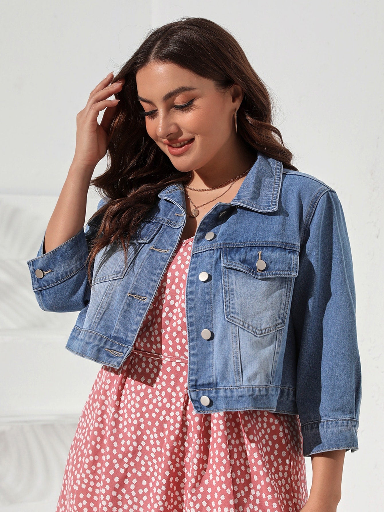 SHEIN Frenchy Plus Flap Pocket Denim Jacket Medium Wash