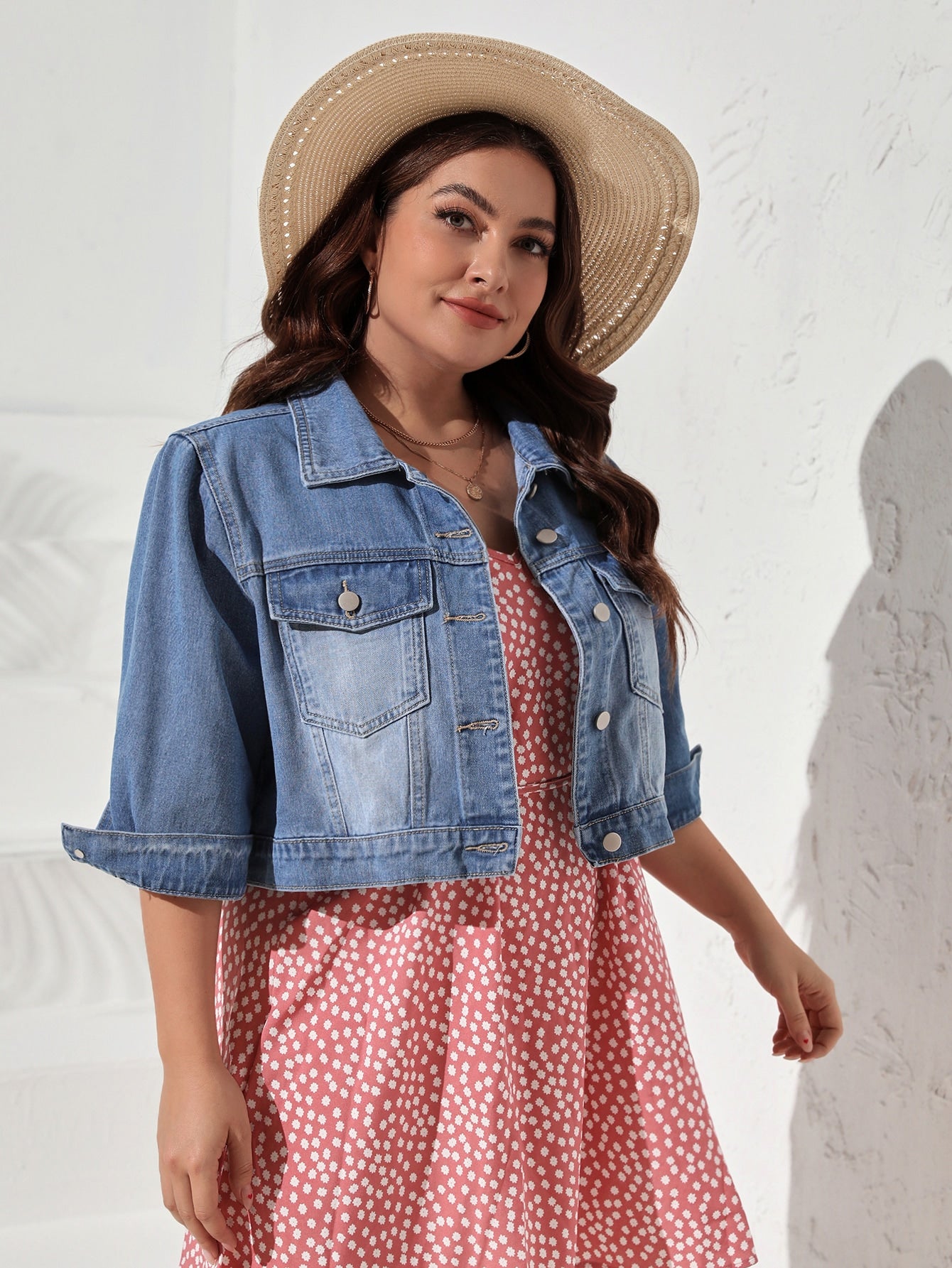 SHEIN Frenchy Plus Flap Pocket Denim Jacket Medium Wash