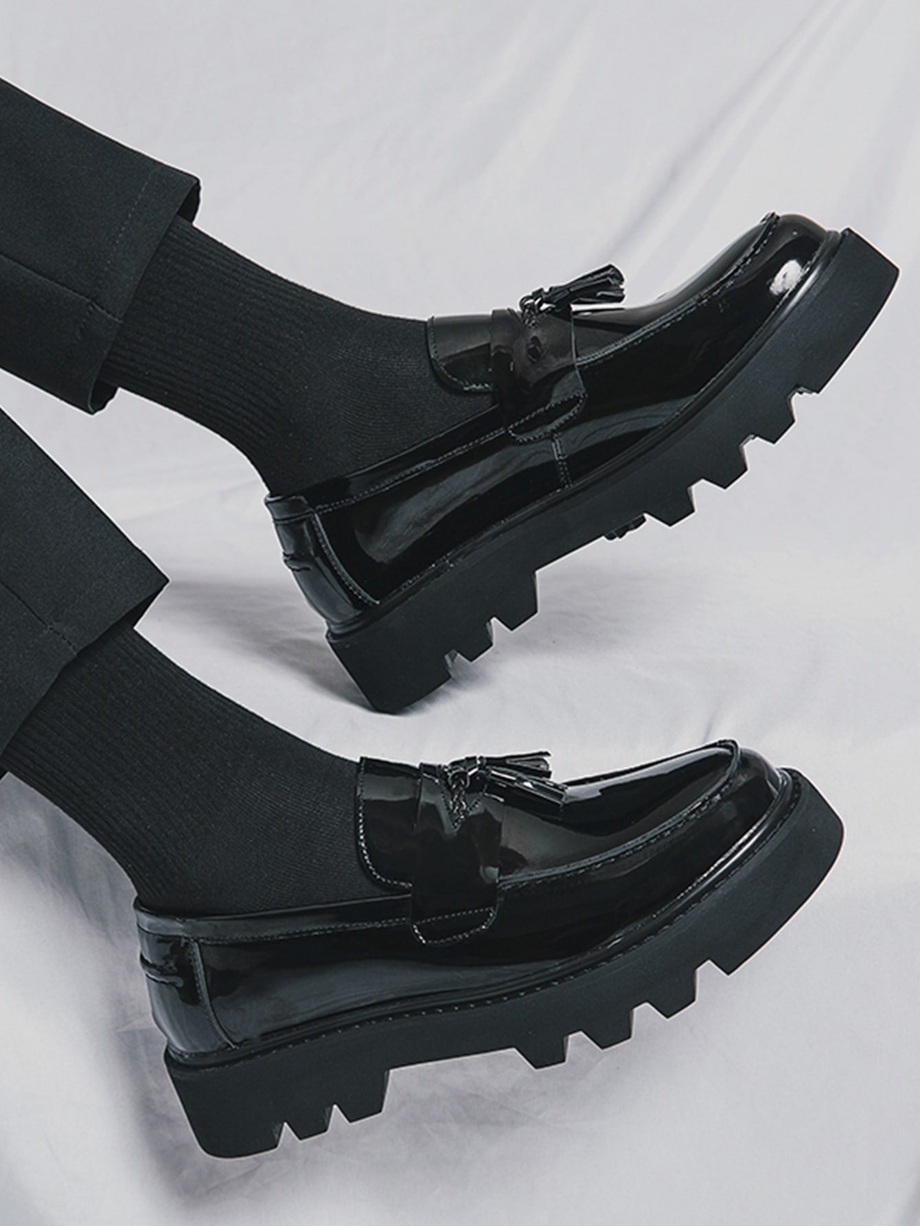 Men's Formal Thick Platform Leather Shoes, Height Increasing And Simple Design Black