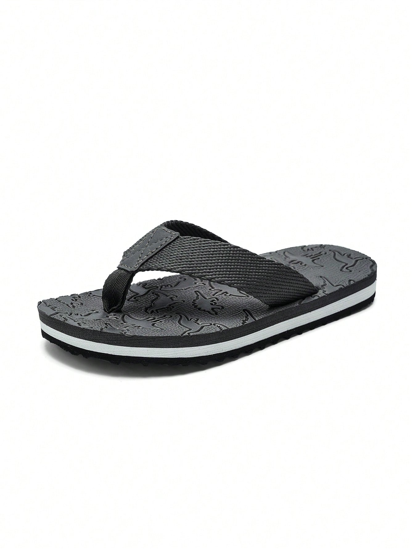 Boys' Summer Casual Cartoon Dinosaur Indoor/outdoor Flip Flops Grey