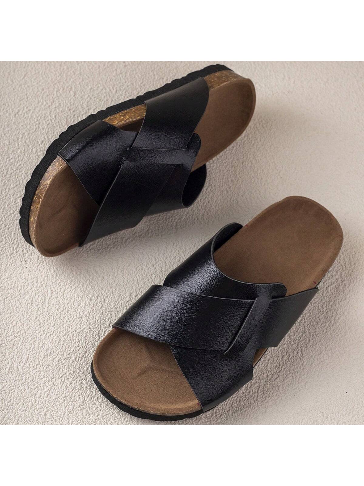 Comfortable, Simple, Fashionable And Versatile Wear-Resistant Lightweight Daily Flat Slippers, One Pair Black