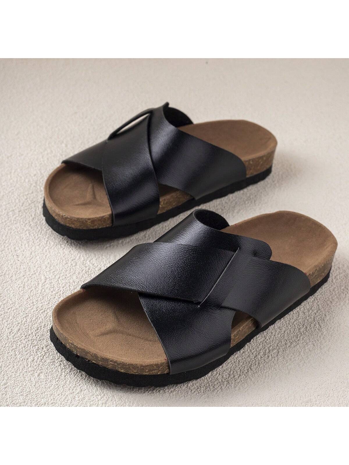 Comfortable, Simple, Fashionable And Versatile Wear-Resistant Lightweight Daily Flat Slippers, One Pair Black