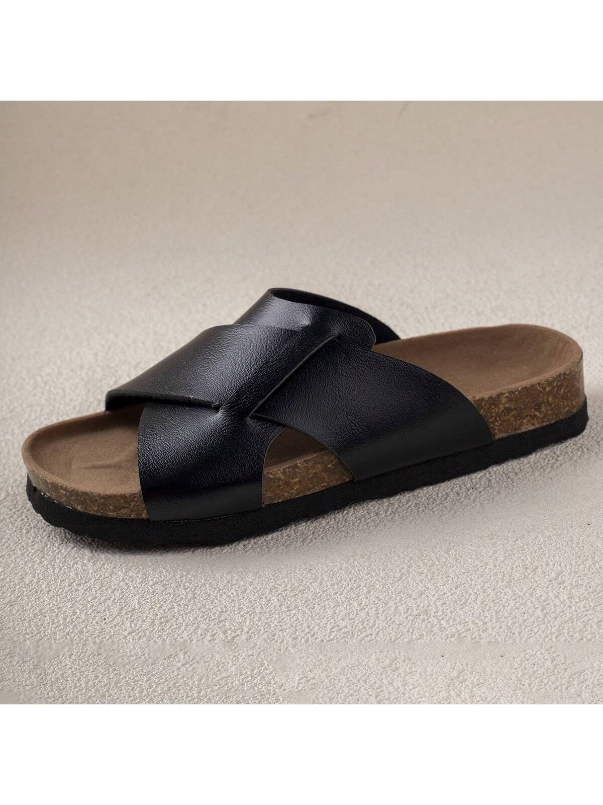 Comfortable, Simple, Fashionable And Versatile Wear-Resistant Lightweight Daily Flat Slippers, One Pair Black