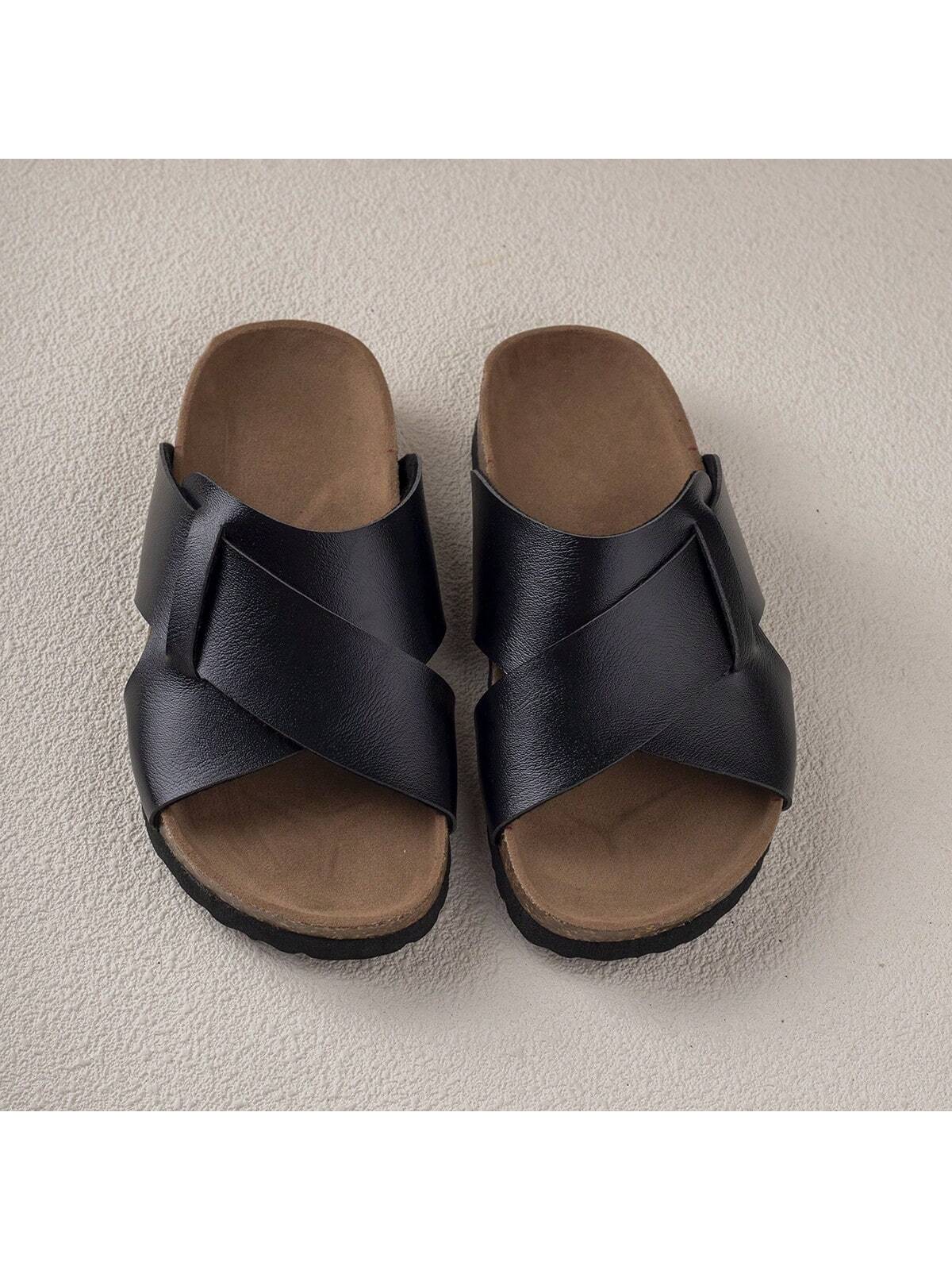 Comfortable, Simple, Fashionable And Versatile Wear-Resistant Lightweight Daily Flat Slippers, One Pair Black