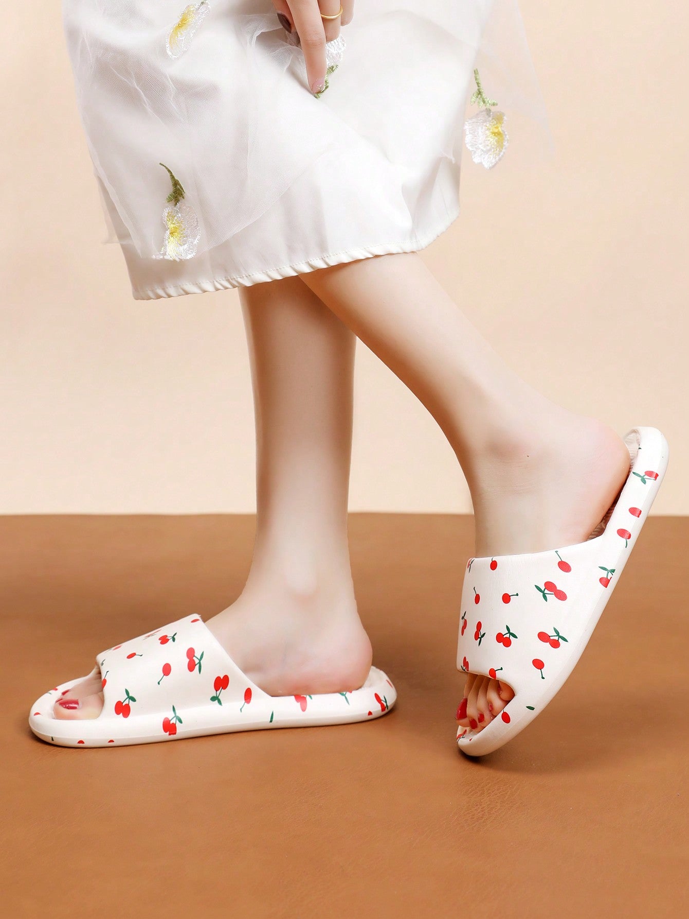 Women'S Eva Slipper Soft Bottom, Non-Slip Indoor And Outdoor Bathroom Printed Sandals, Summer House Slipper White