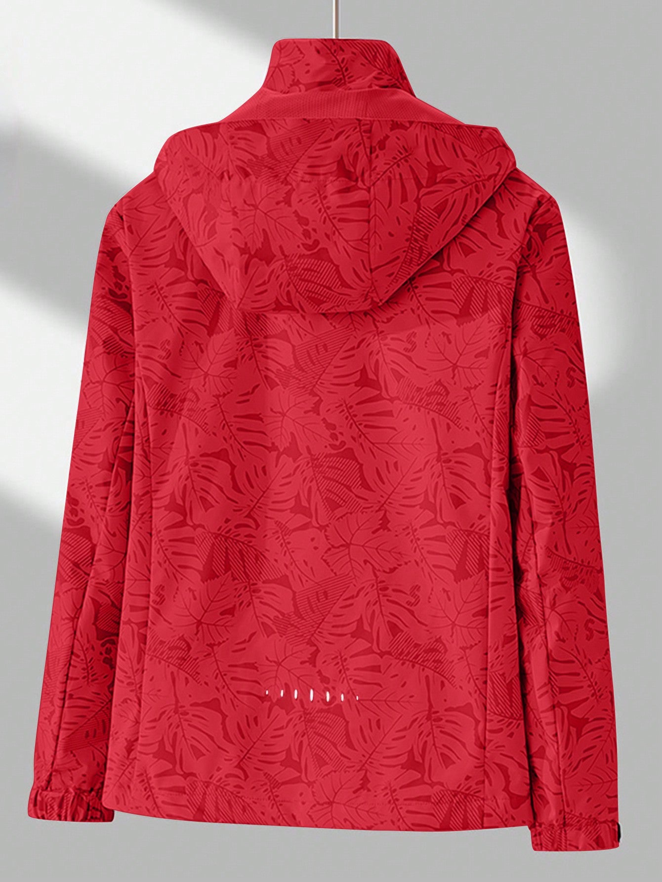 Women's Outdoor Sport Windbreaker, Tropical Plant Printed Hooded Jacket Workout Jacket Red