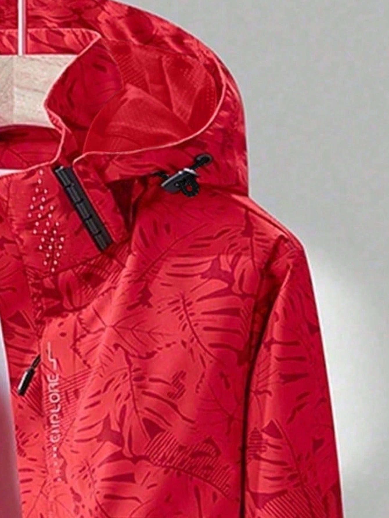Women's Outdoor Sport Windbreaker, Tropical Plant Printed Hooded Jacket Workout Jacket Red
