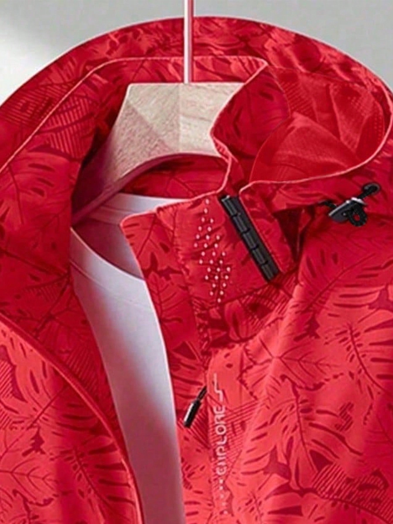Women's Outdoor Sport Windbreaker, Tropical Plant Printed Hooded Jacket Workout Jacket Red