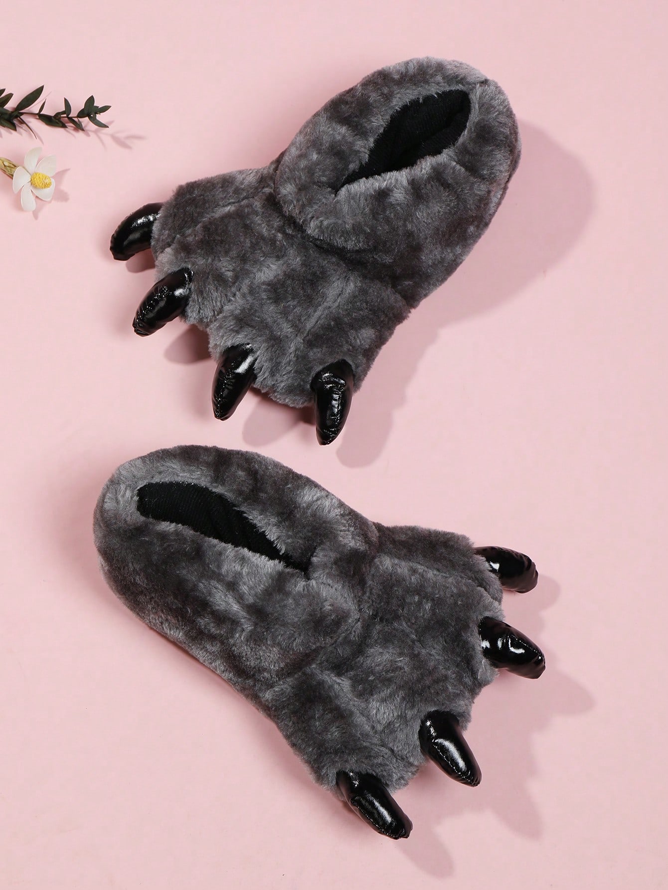 Fun Dinosaur Claw Design Plush-Lined Slip-On Slippers, Kids' Warm Cartoon Scuff House Slippers For Boys Girls, Halloween Theme, For Halloween Party Grey