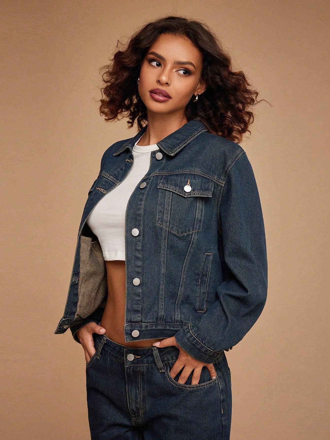 Forever 21 Dark Blue Washed Denim Jacket Blue