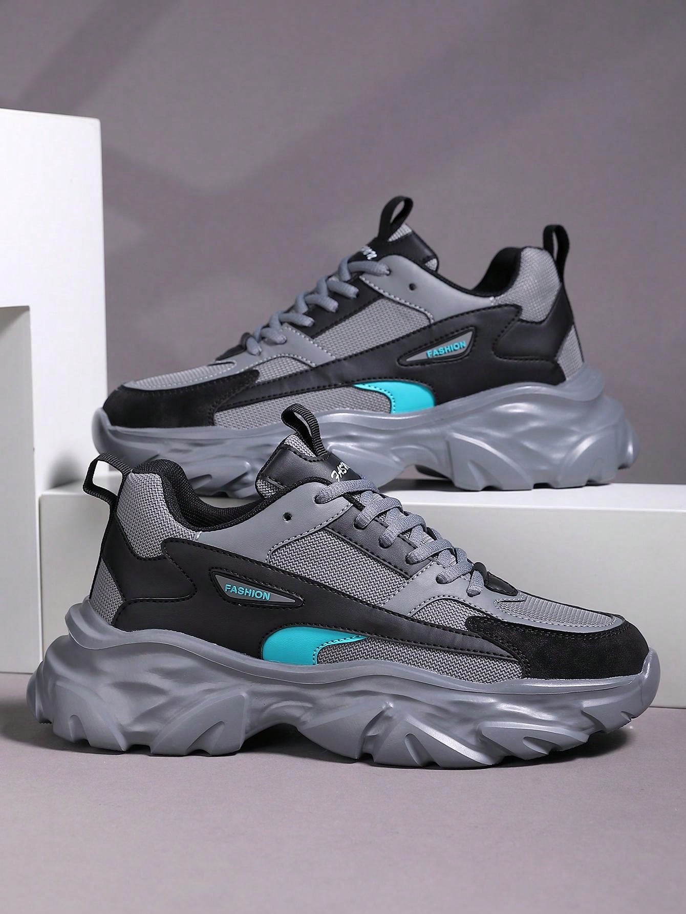 Men's Fashionable Color Block Breathable Front Strap Sports Shoes, Lightweight And Durable Casual Running Shoes For Daily Wear Grey