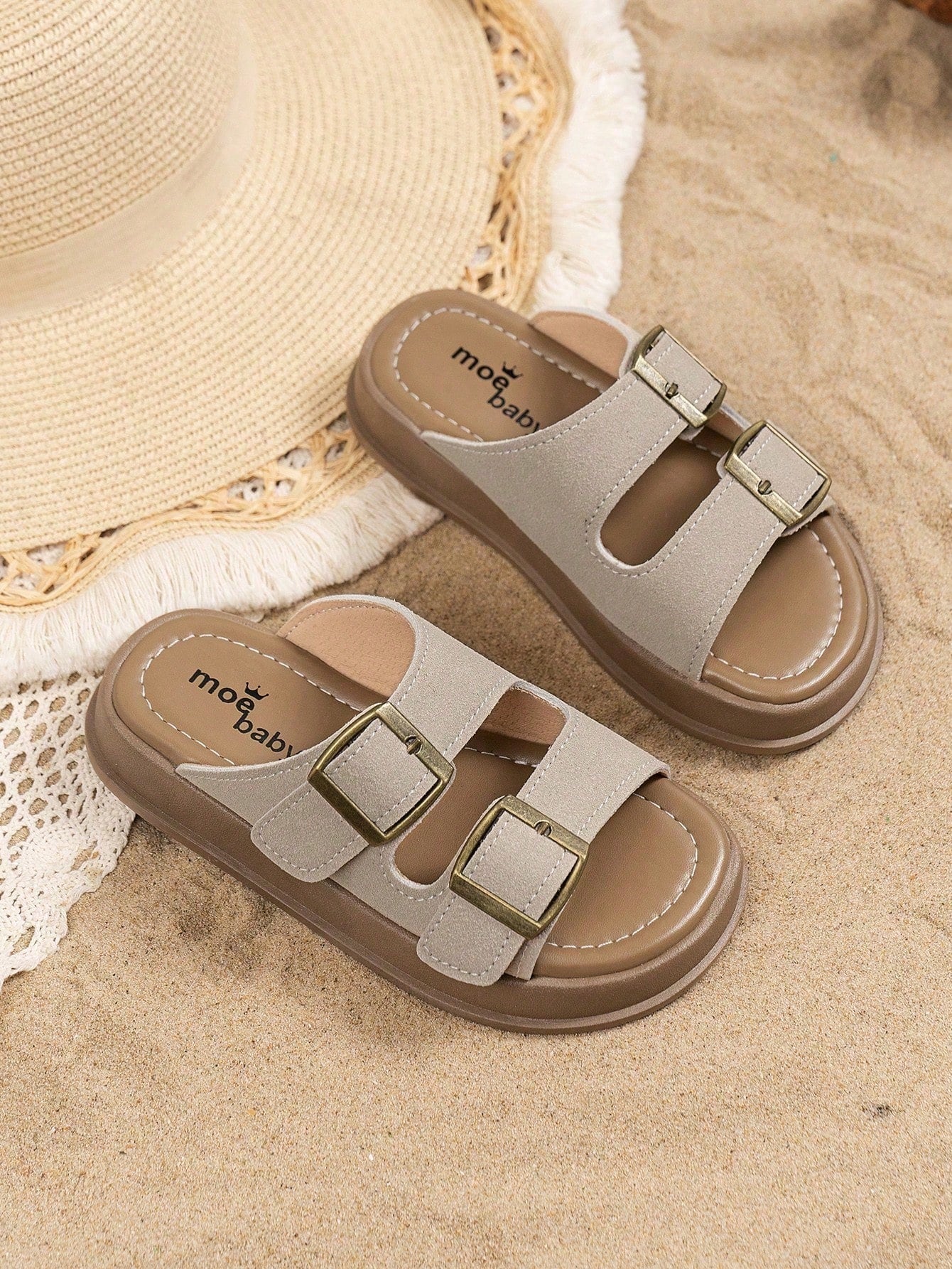 Summer Soft Sole Kids Slippers Sandals Flat Shoes Beach Shoes Unisex Big Kids Open Toe Retro Flip Flops Non-Slip Beige