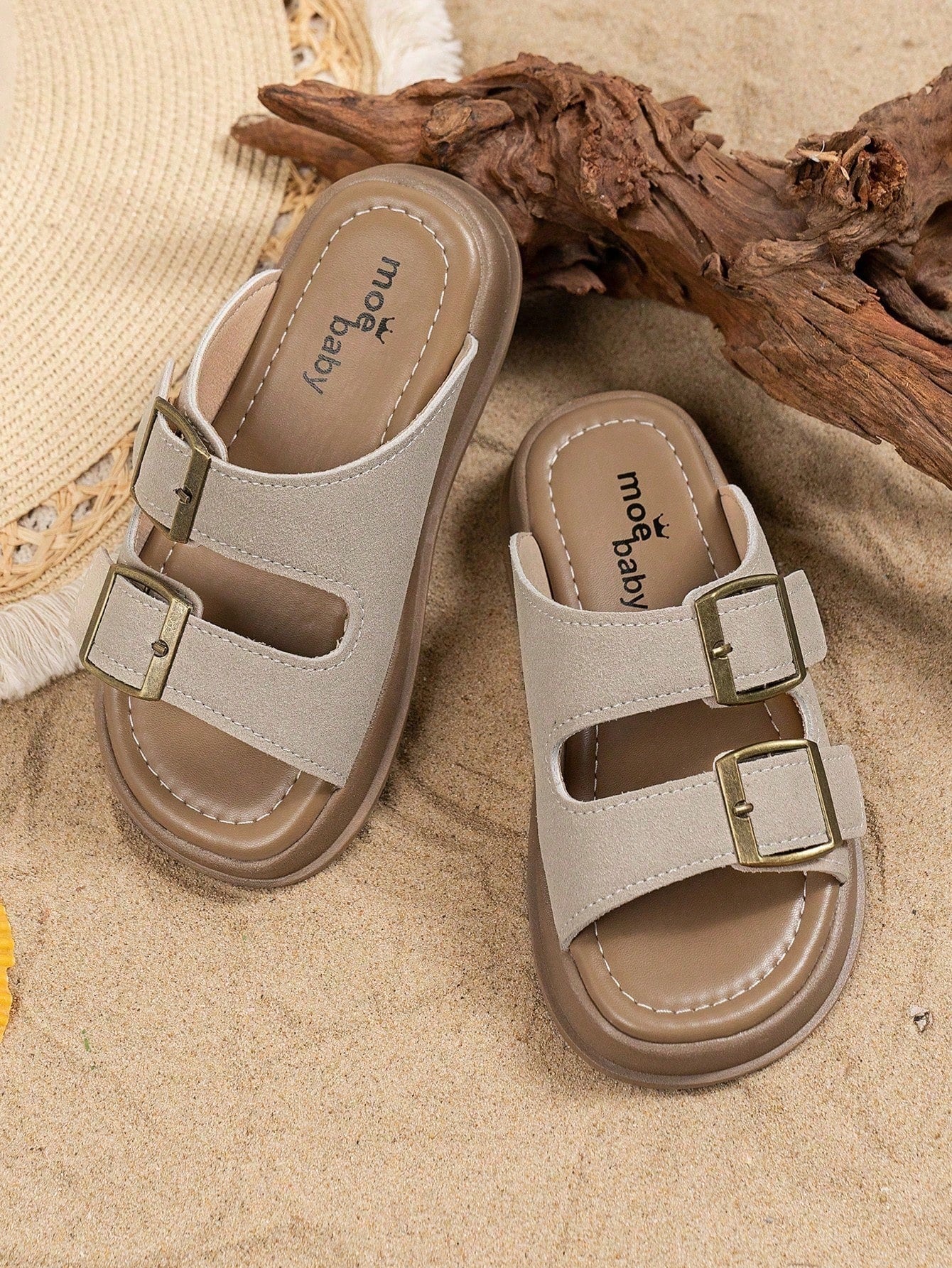 Summer Soft Sole Kids Slippers Sandals Flat Shoes Beach Shoes Unisex Big Kids Open Toe Retro Flip Flops Non-Slip Beige