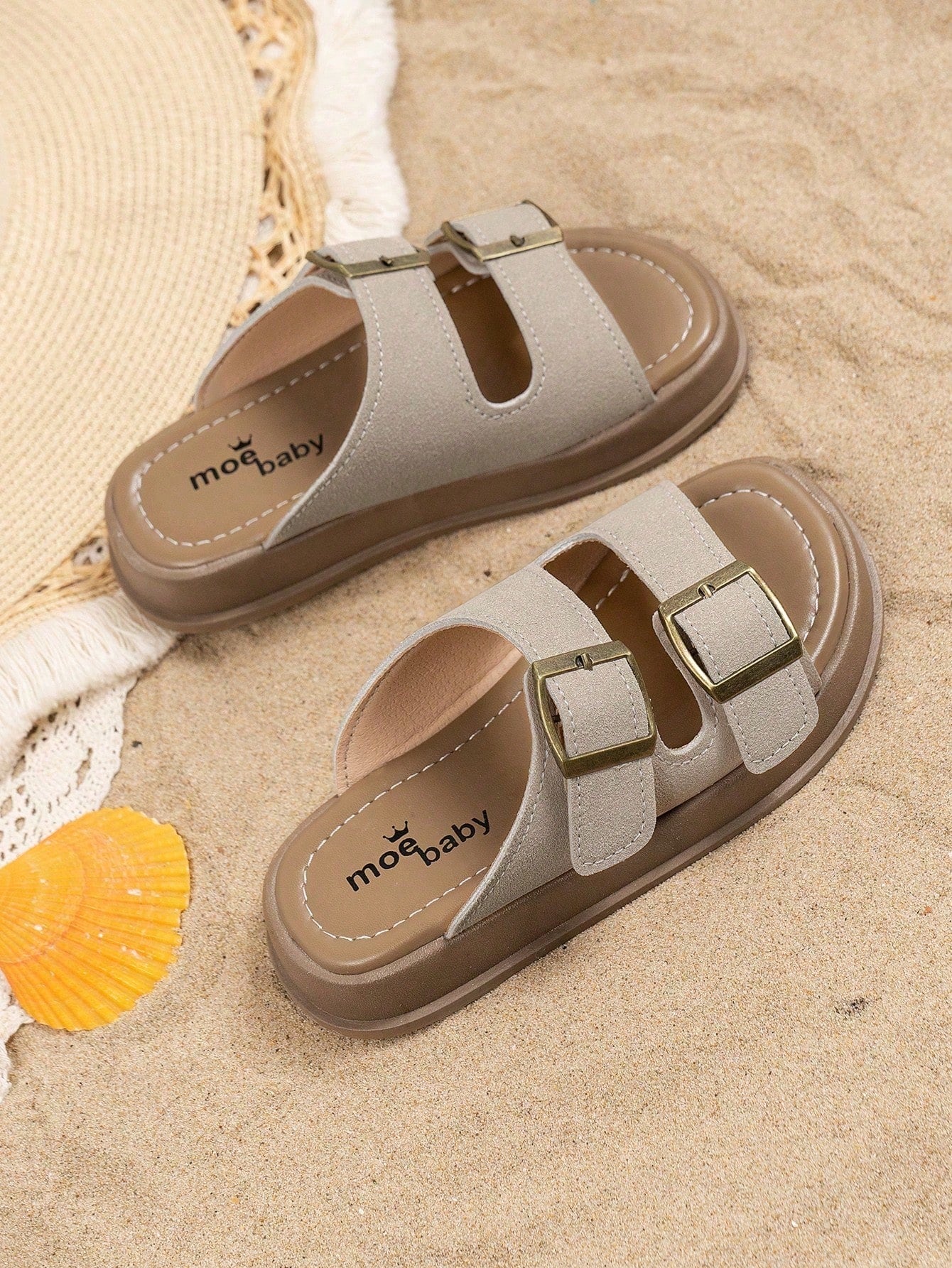 Summer Soft Sole Kids Slippers Sandals Flat Shoes Beach Shoes Unisex Big Kids Open Toe Retro Flip Flops Non-Slip Beige