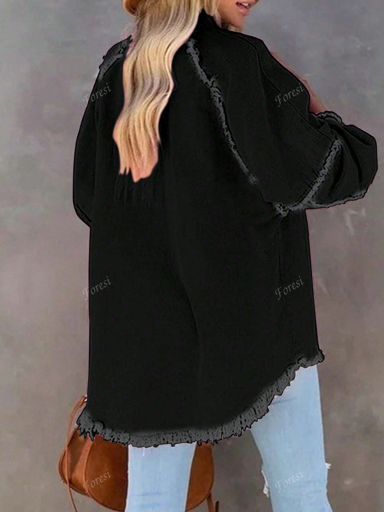 Pink Frayed Edge Oversized Denim Jacket Black