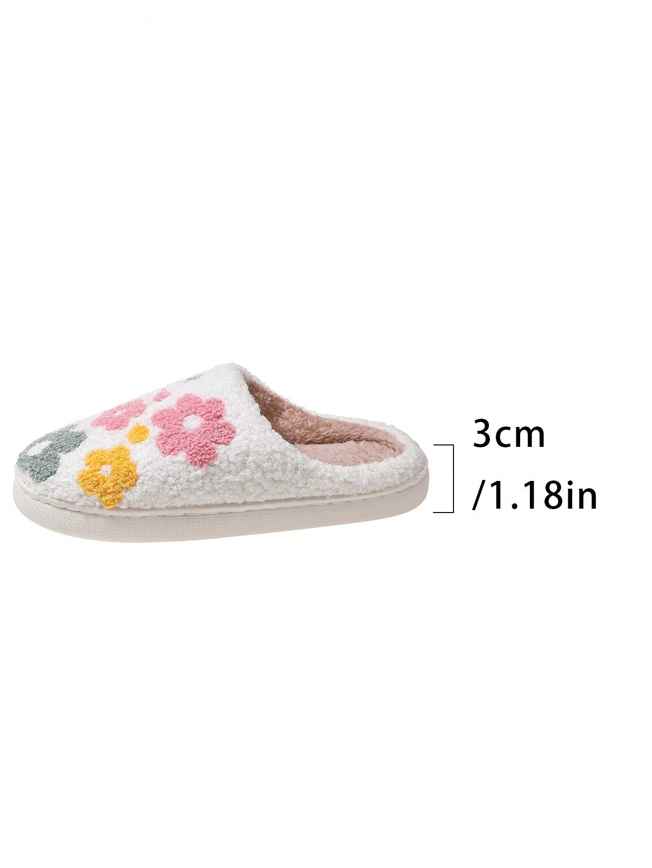 Fashionable & Cute Floral Pattern Soft Comfortable Non-Slip Durable Warm House Slippers For Winter White