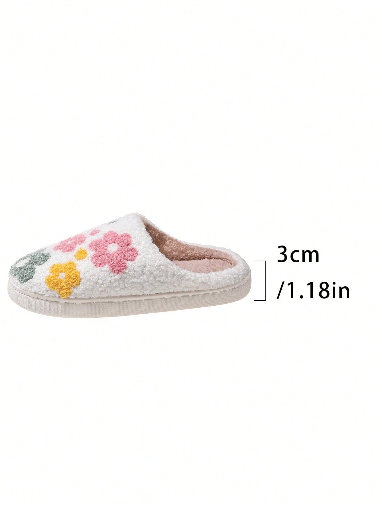 Fashionable & Cute Floral Pattern Soft Comfortable Non-Slip Durable Warm House Slippers For Winter White