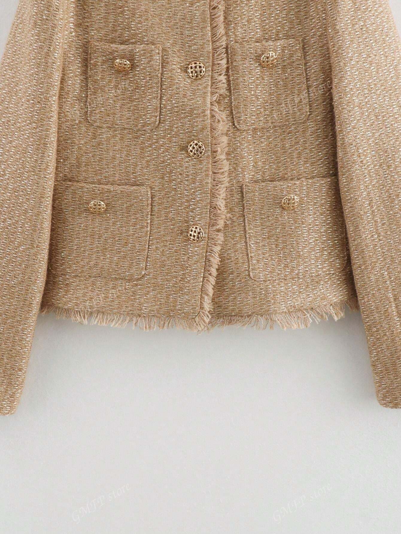 Casual Vintage Shiny Texture Short Jacket For Autumn Khaki