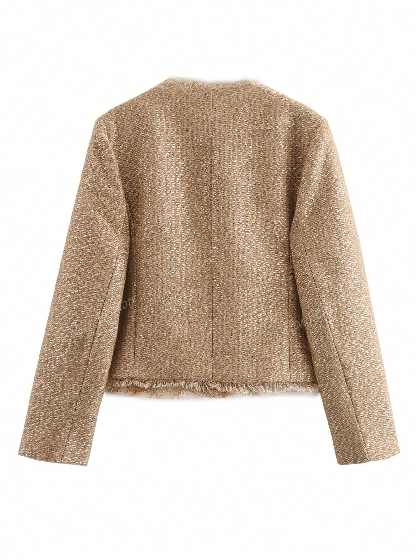Casual Vintage Shiny Texture Short Jacket For Autumn Khaki