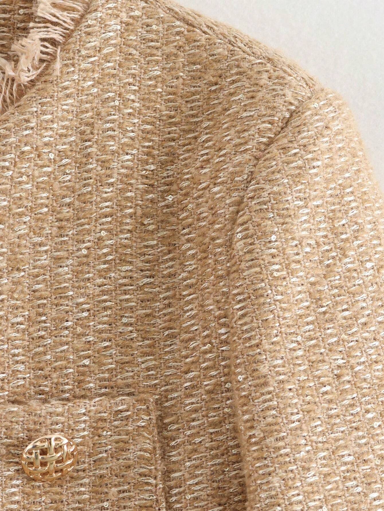 Casual Vintage Shiny Texture Short Jacket For Autumn Khaki