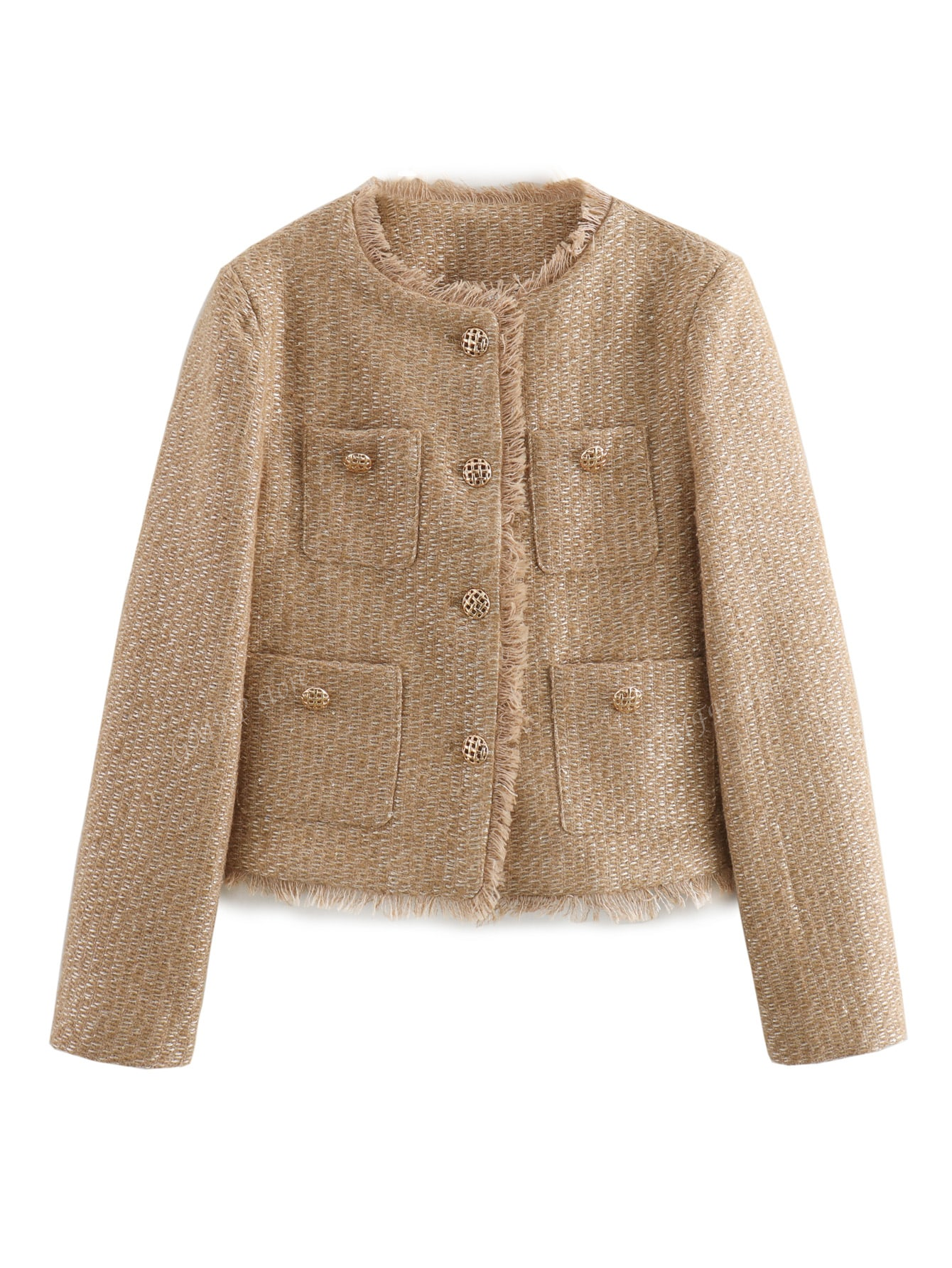 Casual Vintage Shiny Texture Short Jacket For Autumn Khaki