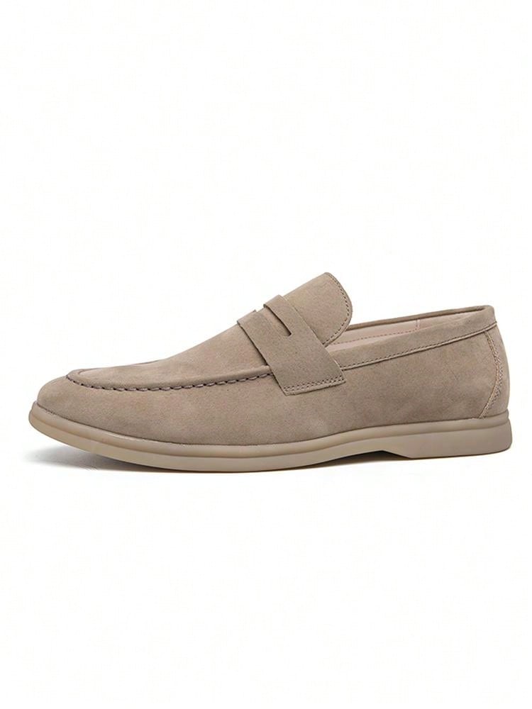 Men's Luxury Penny Loafer Leather Shoes, Solid Color Faux Suede Casual Oxford, Soft & Breathable, Versatile For Business, Party, Wedding, Spring/Summer/Autumn Beige