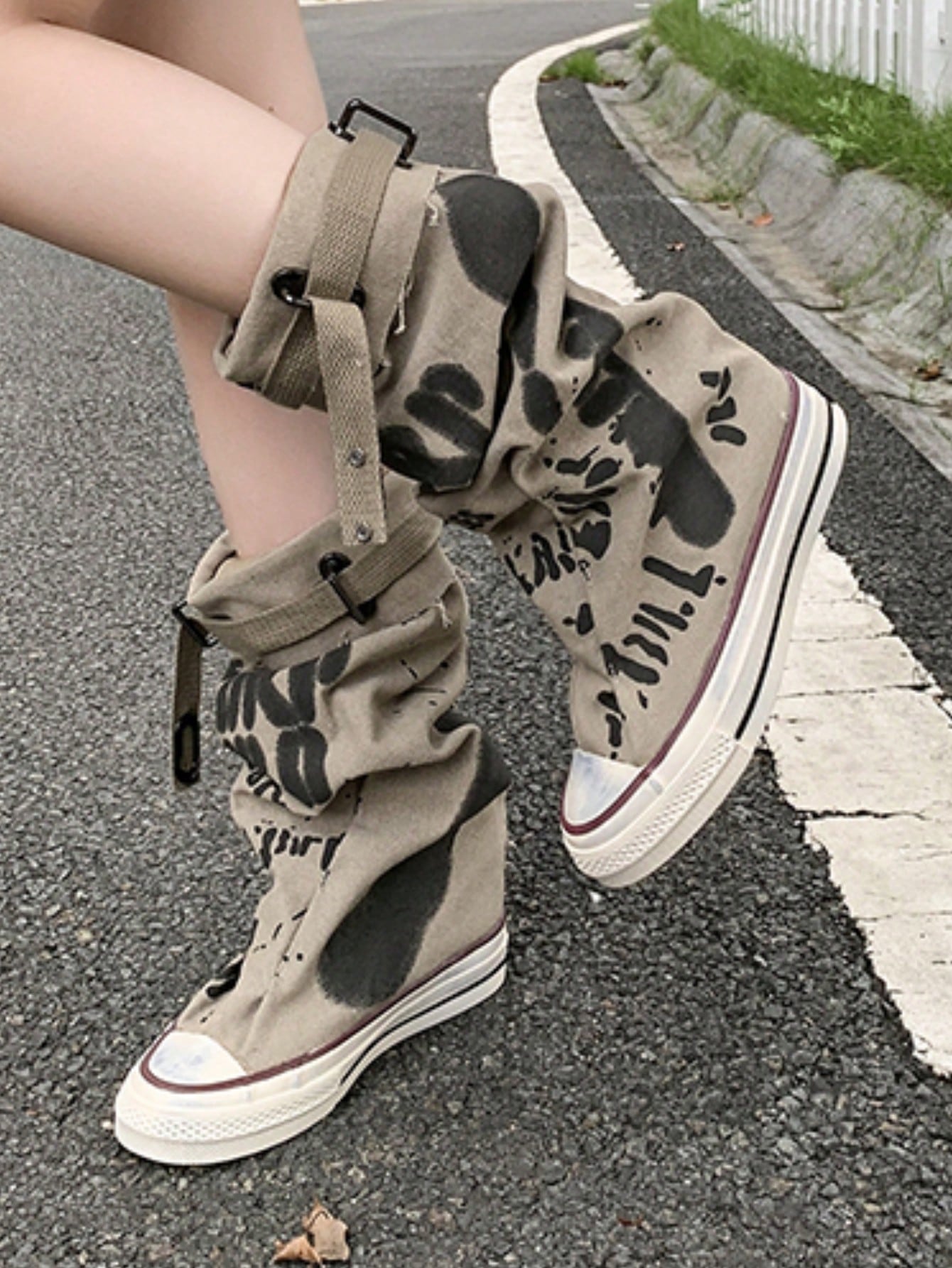 Women's Round Toe Thick Sole Flat Short Boots, Casual Canvas Short Boots For Spring & Autumn Grey