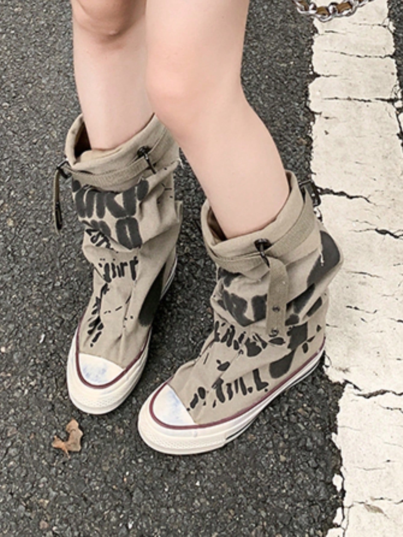 Women's Round Toe Thick Sole Flat Short Boots, Casual Canvas Short Boots For Spring & Autumn Grey