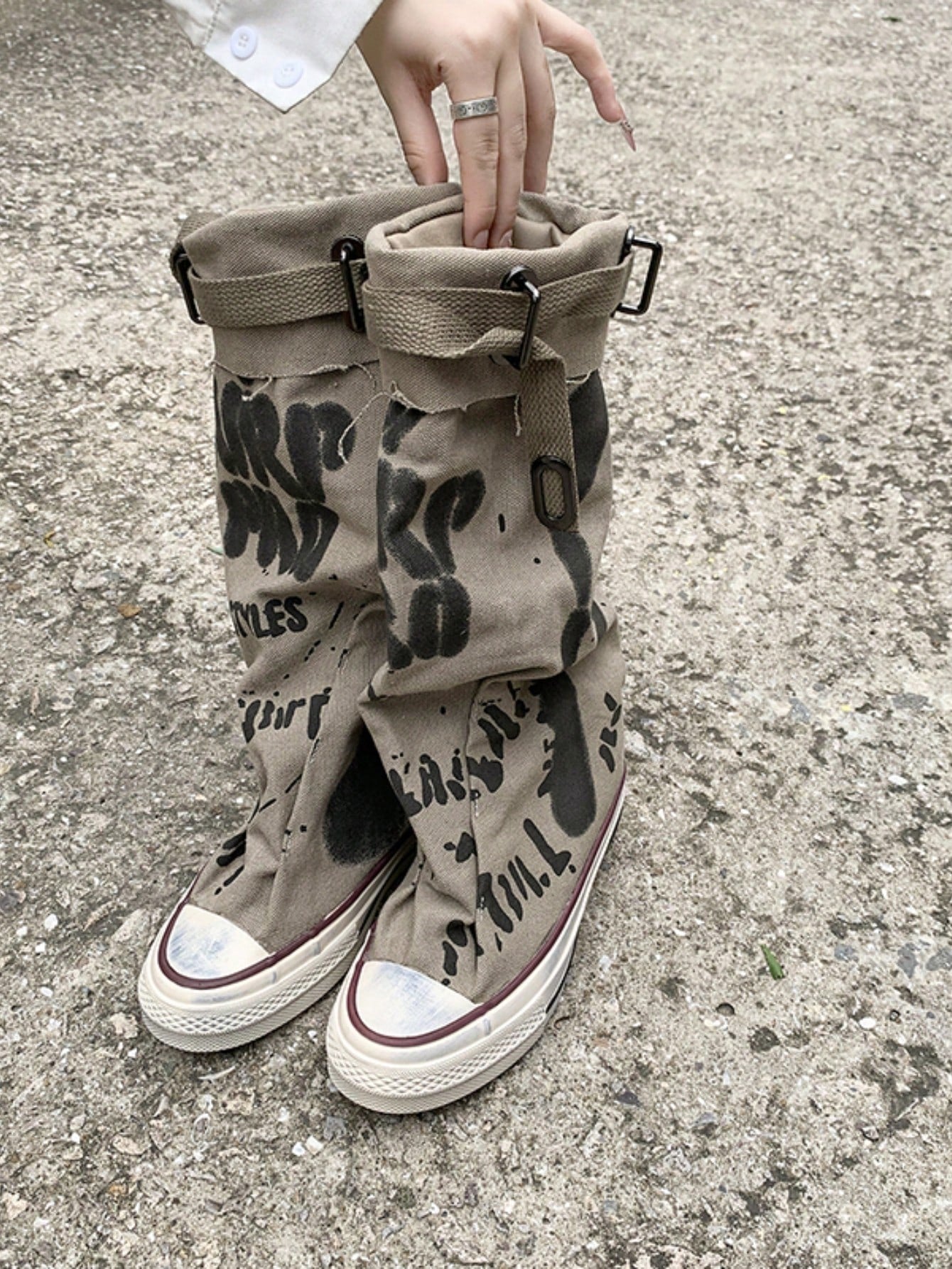 Women's Round Toe Thick Sole Flat Short Boots, Casual Canvas Short Boots For Spring & Autumn Grey