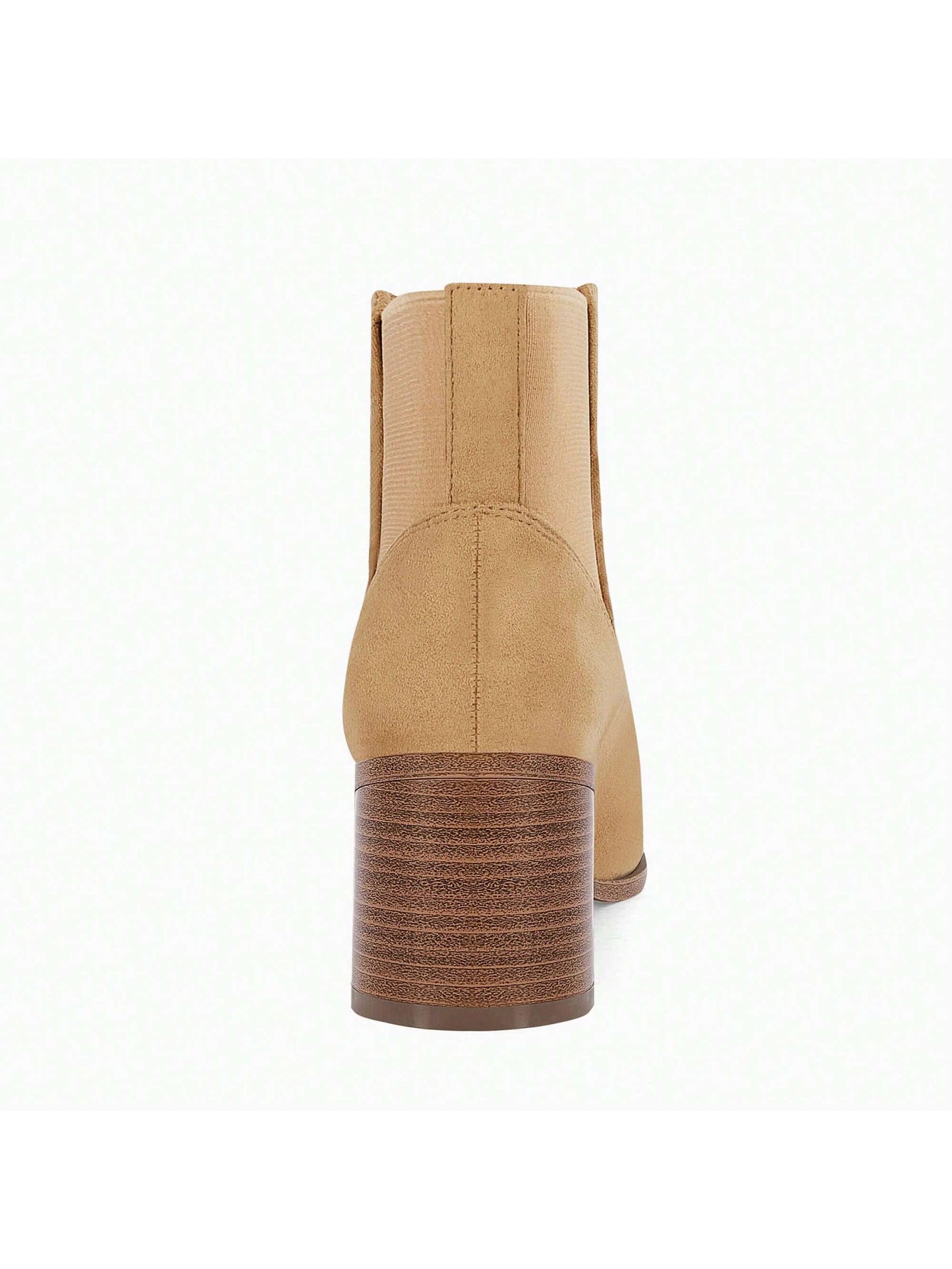 TINSTREE TINSTREE Womens Pointed Toe Ankle Boots Elastic Chunky Block Stacked Mid Heel Slip On Chelsea Booties light brown