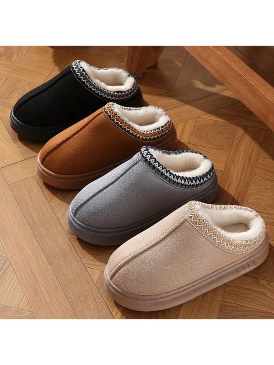 New Fashion Fluffy Platform Slippers For Women 2024 Winter Plush Warm Cotton Shoes Woman Comfort Non Slip Unisex Home Slippers Khaki