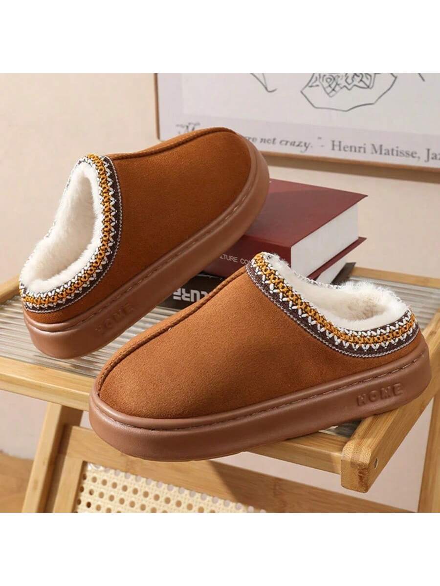 New Fashion Fluffy Platform Slippers For Women 2024 Winter Plush Warm Cotton Shoes Woman Comfort Non Slip Unisex Home Slippers Khaki