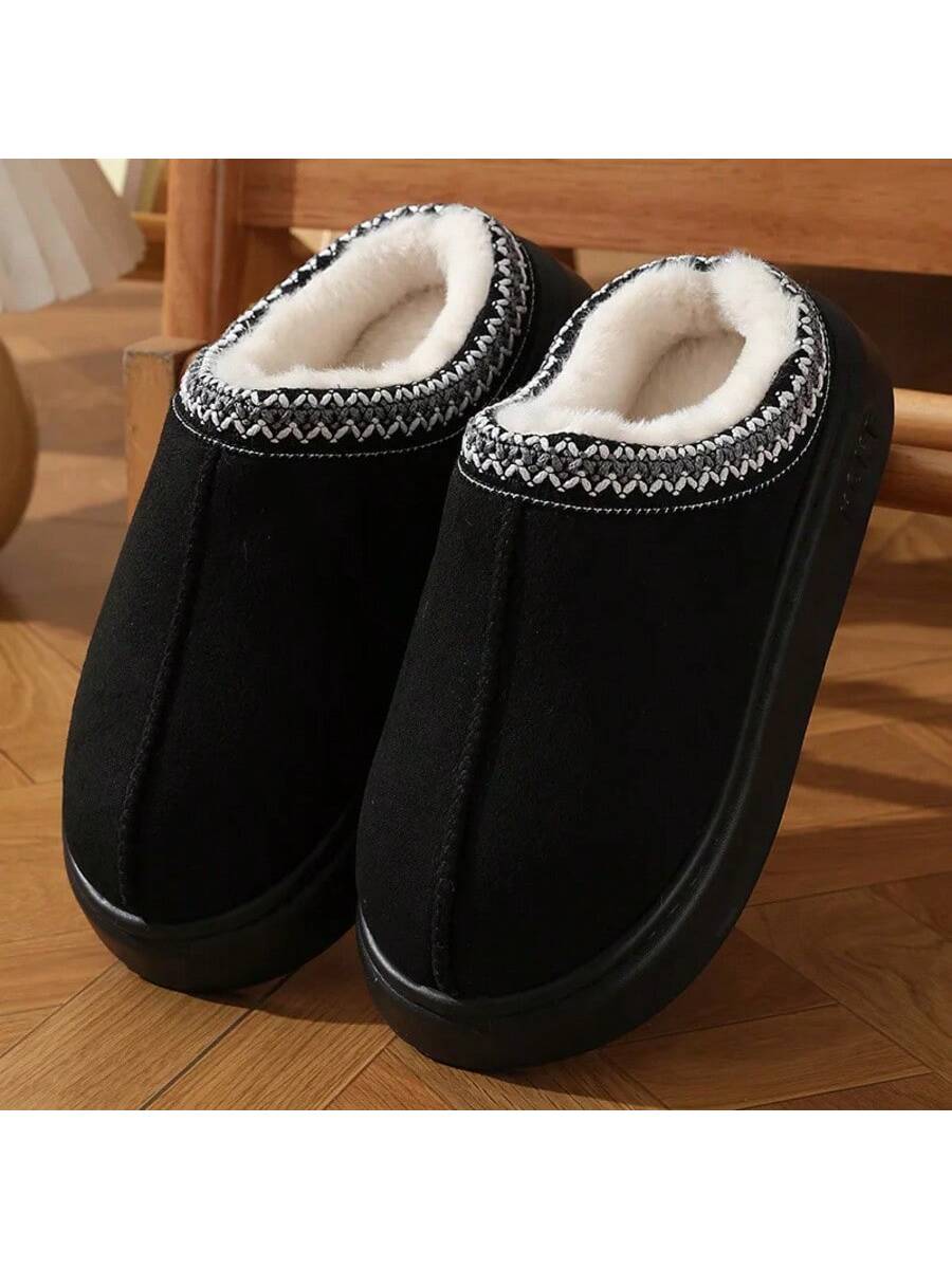 New Fashion Fluffy Platform Slippers For Women 2024 Winter Plush Warm Cotton Shoes Woman Comfort Non Slip Unisex Home Slippers Khaki