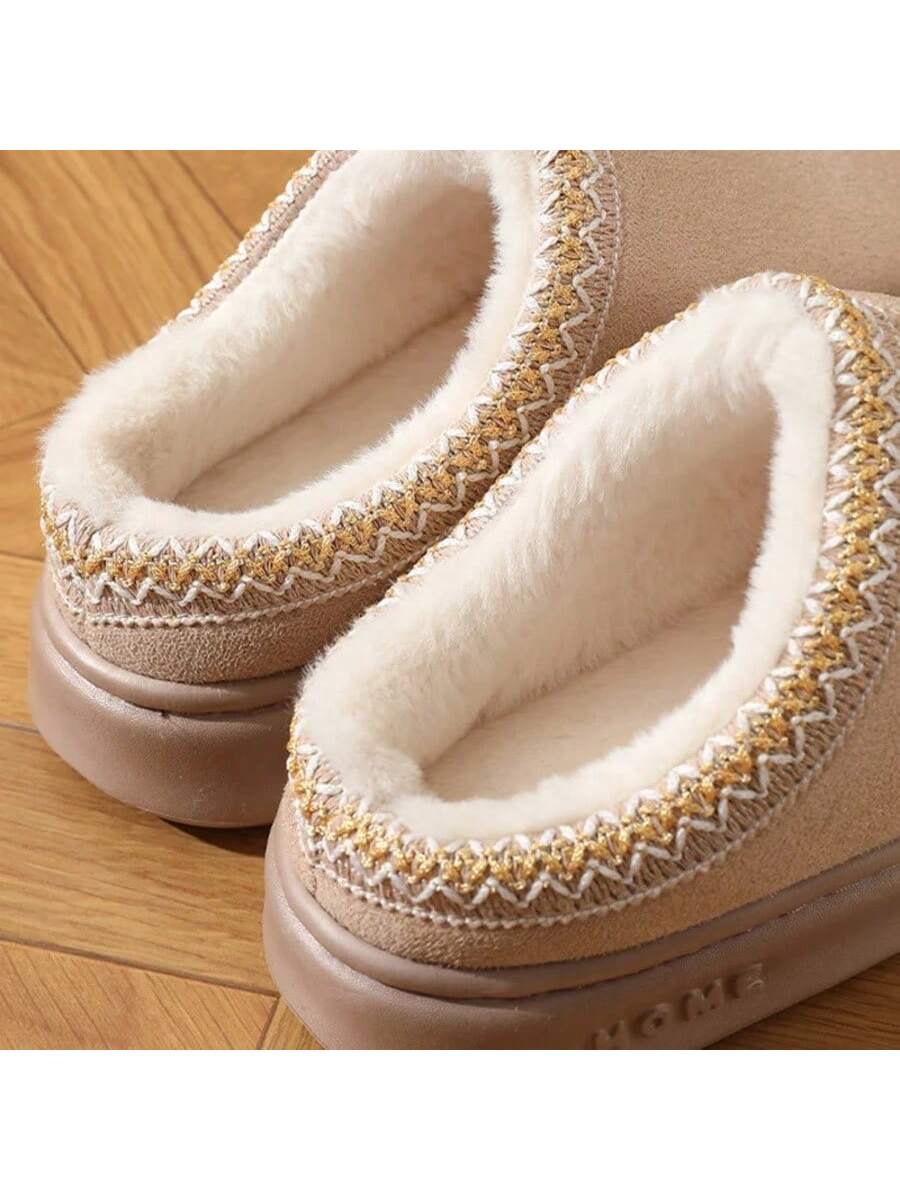 New Fashion Fluffy Platform Slippers For Women 2024 Winter Plush Warm Cotton Shoes Woman Comfort Non Slip Unisex Home Slippers Khaki