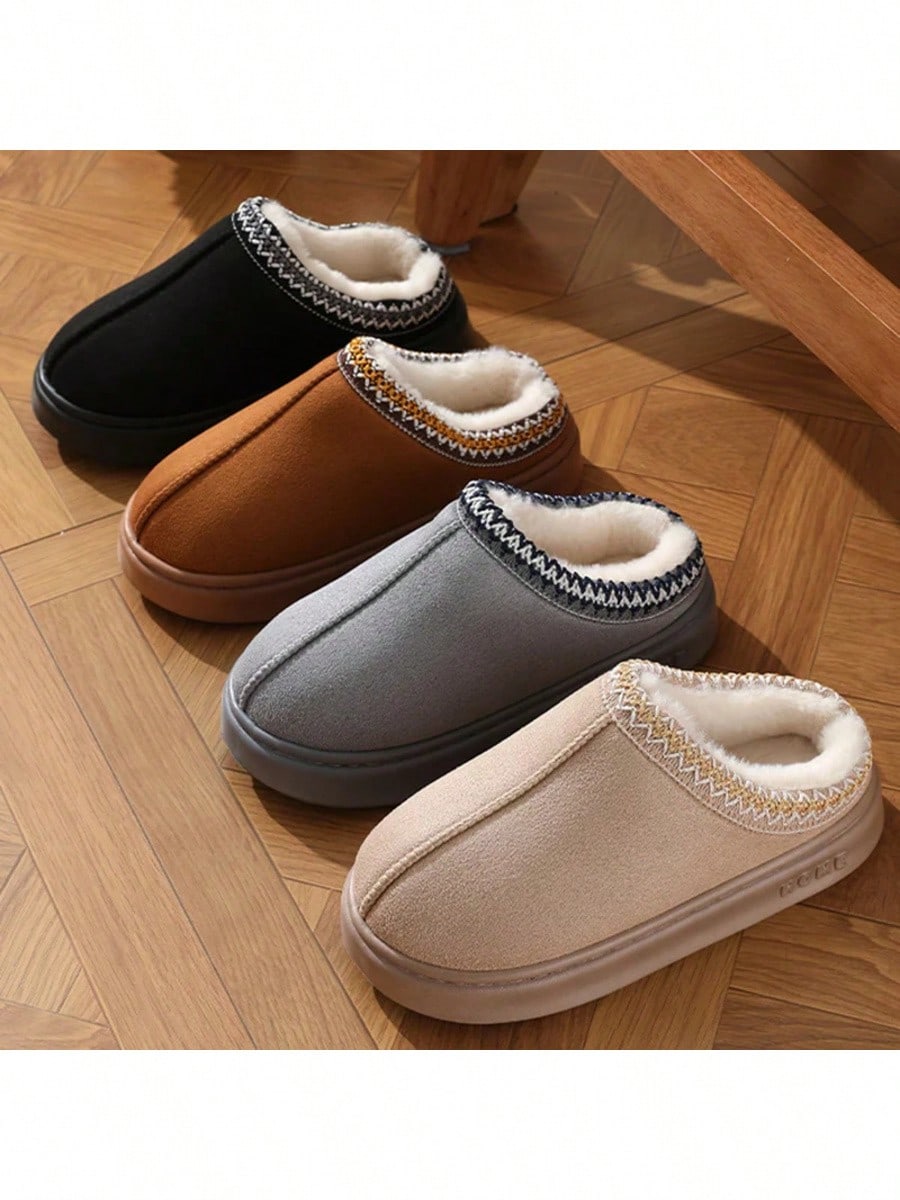 New Fashion Fluffy Platform Slippers For Women 2024 Winter Plush Warm Cotton Shoes Woman Comfort Non Slip Unisex Home Slippers Khaki