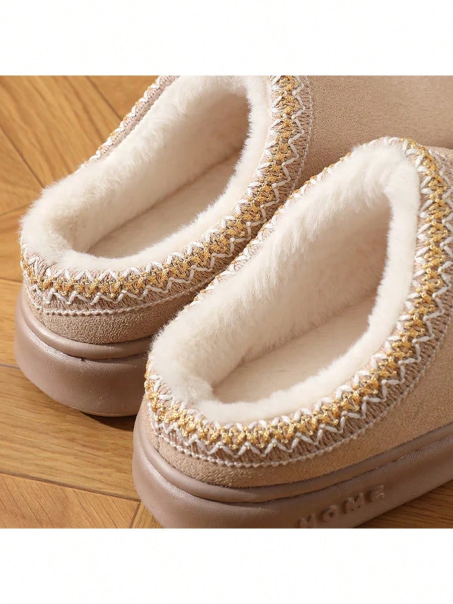 New Fashion Fluffy Platform Slippers For Women 2024 Winter Plush Warm Cotton Shoes Woman Comfort Non Slip Unisex Home Slippers Khaki