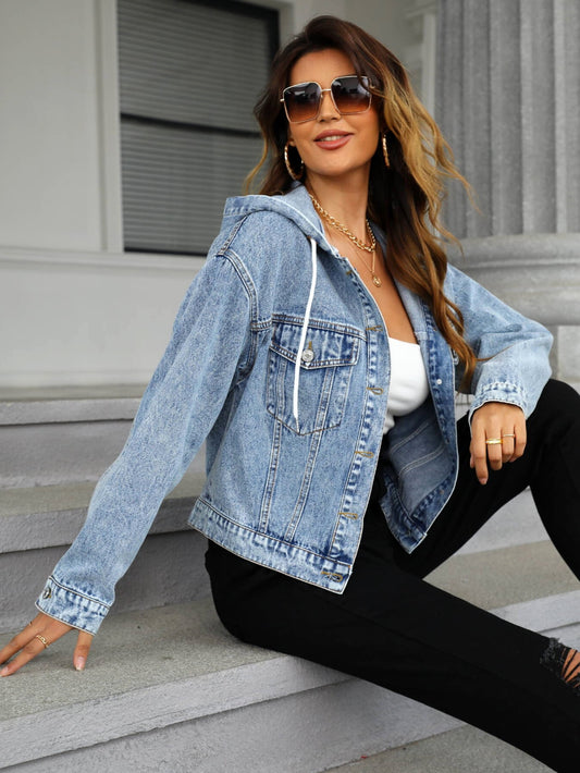 SHEIN Frenchy Flap Pocket Drop Shoulder Denim Jacket Light Wash