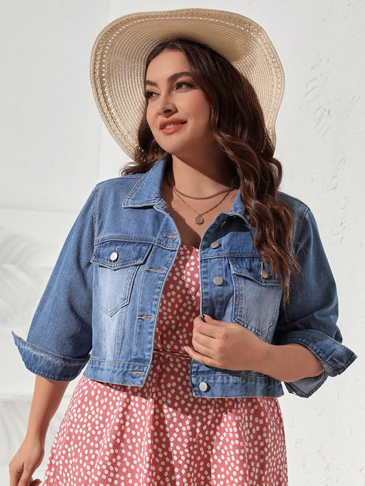 SHEIN Frenchy Plus Flap Pocket Denim Jacket Medium Wash