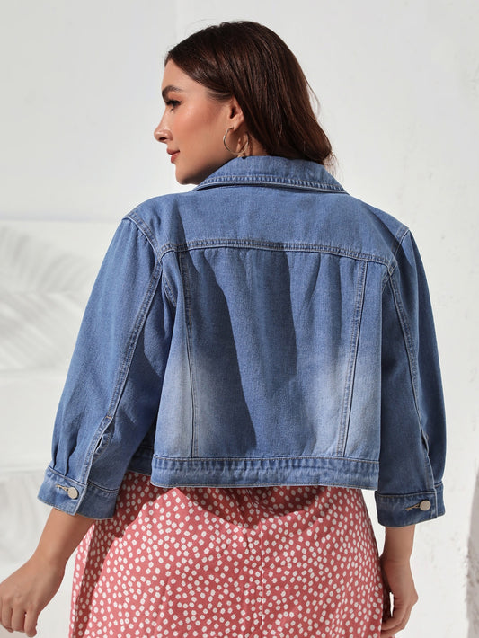 SHEIN Frenchy Plus Flap Pocket Denim Jacket Medium Wash