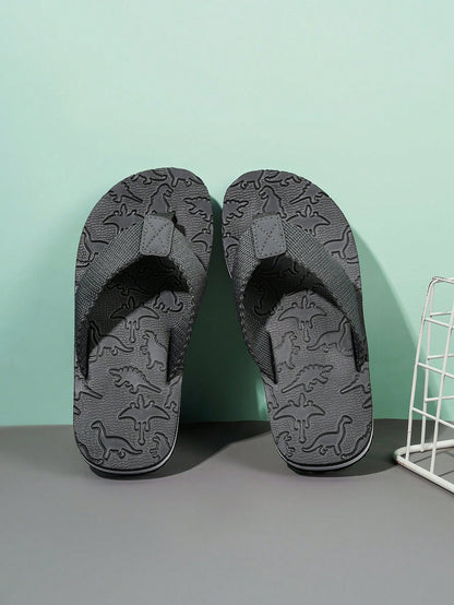 Boys' Summer Casual Cartoon Dinosaur Indoor/outdoor Flip Flops Grey