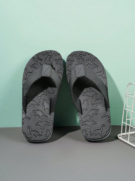 Boys' Summer Casual Cartoon Dinosaur Indoor/outdoor Flip Flops Grey