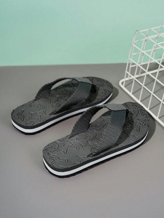 Boys' Summer Casual Cartoon Dinosaur Indoor/outdoor Flip Flops Grey