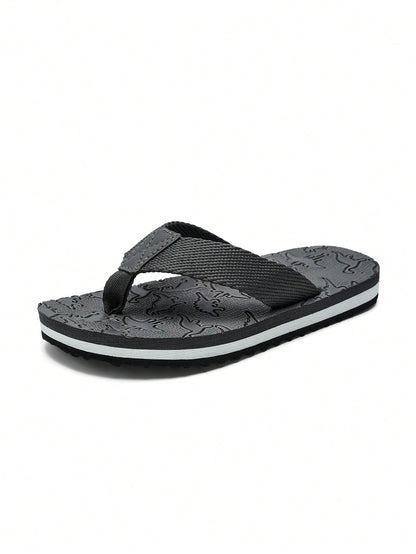 Boys' Summer Casual Cartoon Dinosaur Indoor/outdoor Flip Flops Grey