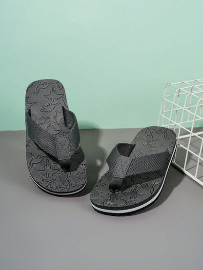 Boys' Summer Casual Cartoon Dinosaur Indoor/outdoor Flip Flops Grey