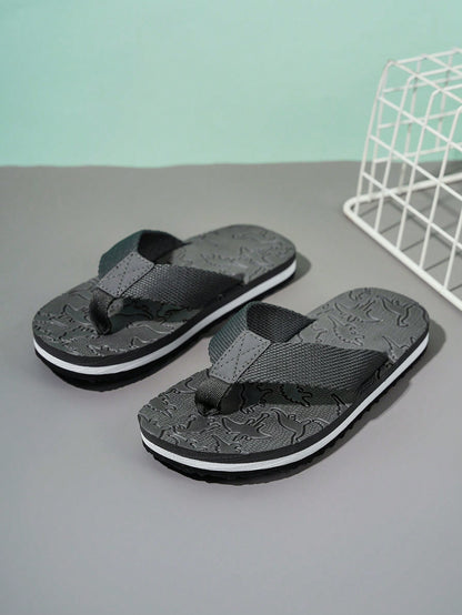 Boys' Summer Casual Cartoon Dinosaur Indoor/outdoor Flip Flops Grey