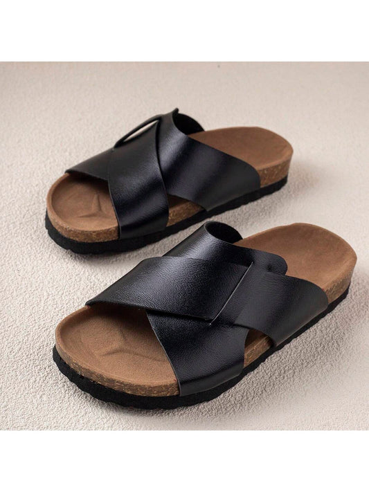 Comfortable, Simple, Fashionable And Versatile Wear-Resistant Lightweight Daily Flat Slippers, One Pair Black