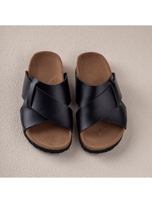 Comfortable, Simple, Fashionable And Versatile Wear-Resistant Lightweight Daily Flat Slippers, One Pair Black