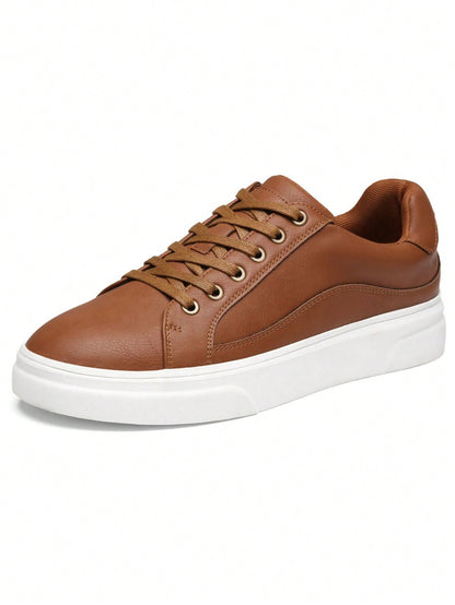 SHOESMALL Men's Fashion Minimalist Sneakers Classic Casual Skate Shoes For Men Stylish Soft White Sports Shoes Men's Dress Sneakers BMY5011A-brown