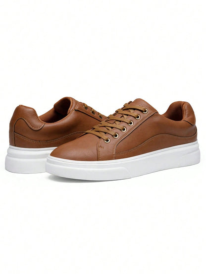 SHOESMALL Men's Fashion Minimalist Sneakers Classic Casual Skate Shoes For Men Stylish Soft White Sports Shoes Men's Dress Sneakers BMY5011A-brown